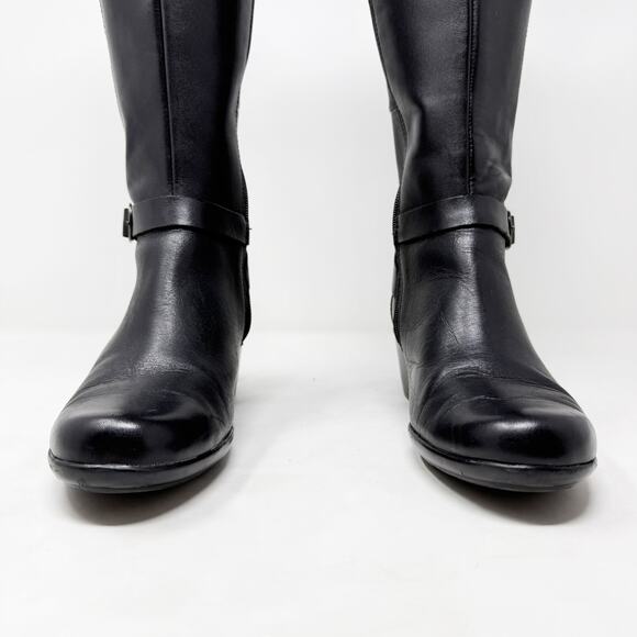 [Clarks] Black Leather Malia Poplar Tall Riding Boots Comfort EUC Size 7.5 M - Picture 4 of 10